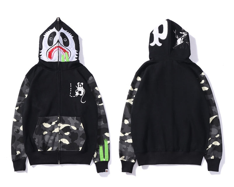 A Bathing Ape BAPE Panda Glow-In-The-Dark Spot Patchwork Hoodie