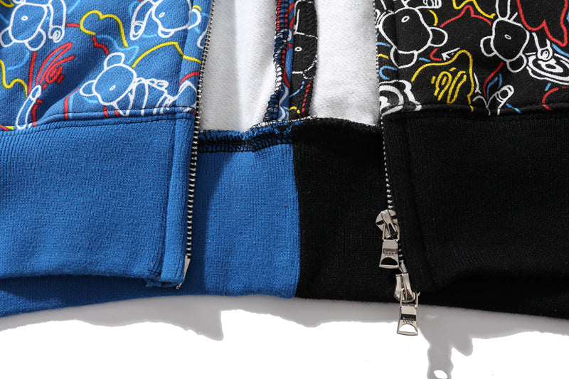 A Bathing Ape BAPE Violent Bear Joint Edition Black And Blue Matching Hoodie