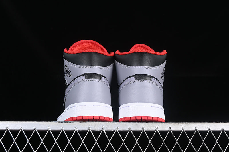 Nike Air Jordan 1 Mid Black Cement Grey Fire Red Sole Sneakers