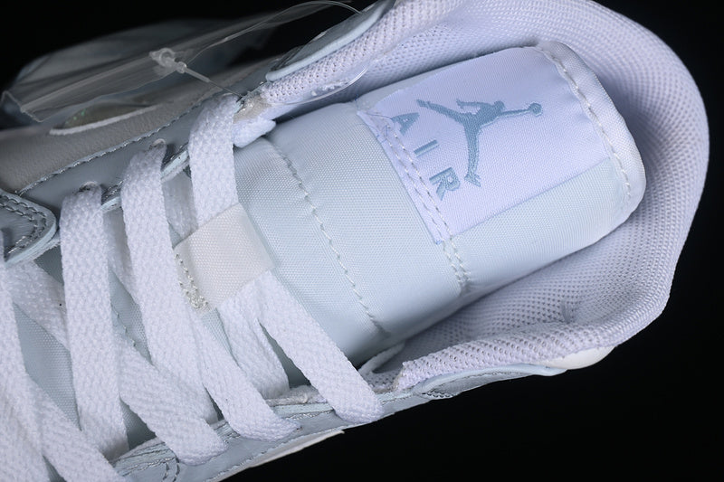 Nike Air Jordan 1 Mid SE GS Glitter Swoosh Ice Blue White Sneakers