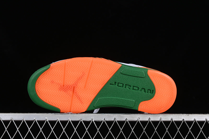 Nike Air Jordan 5 Retro Low GS Hurricanes Football Grey Brilliant Orange Pine Green Sneakers