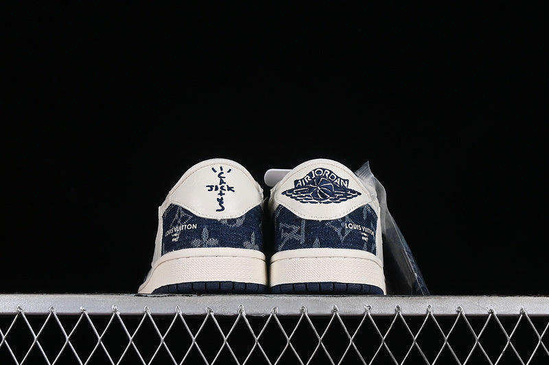 Nike Air Jordan 1 Low Travis Scott Fragment Design OG SP Louis Vuitton White Denim Blue Sneakers