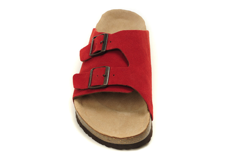 Birkenstock Two Buttons Red Scrub Leather Fashion Slippers