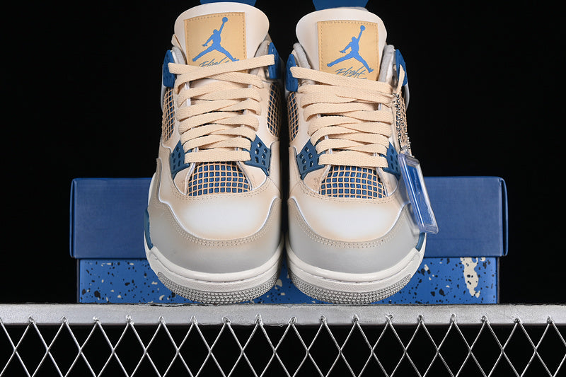 Nike Air Jordan 4 Retro White Military Blue Neutral Grey Sneakers