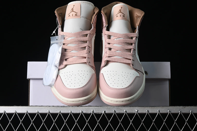 Nike Air Jordan 1 Mid Oxford Sail Archaeo Brown White Pink Sneakers