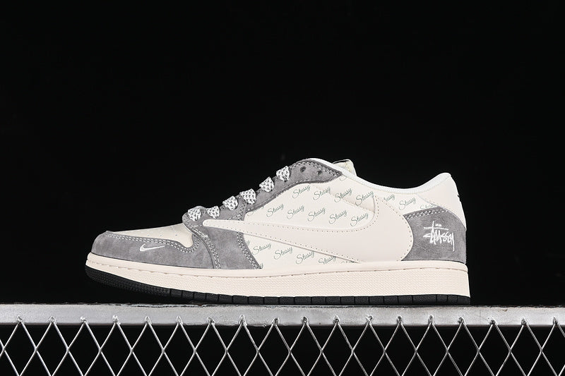 Travis Scott Fragment Design Nike Air Jordan 1 Low OG SP Light Grey White Sneakers