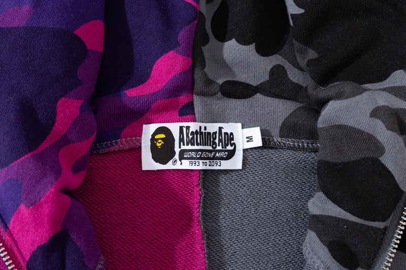 A Bathing Ape BAPE Tiger Head Patchwork Camouflage Hoodie Purple And Gray