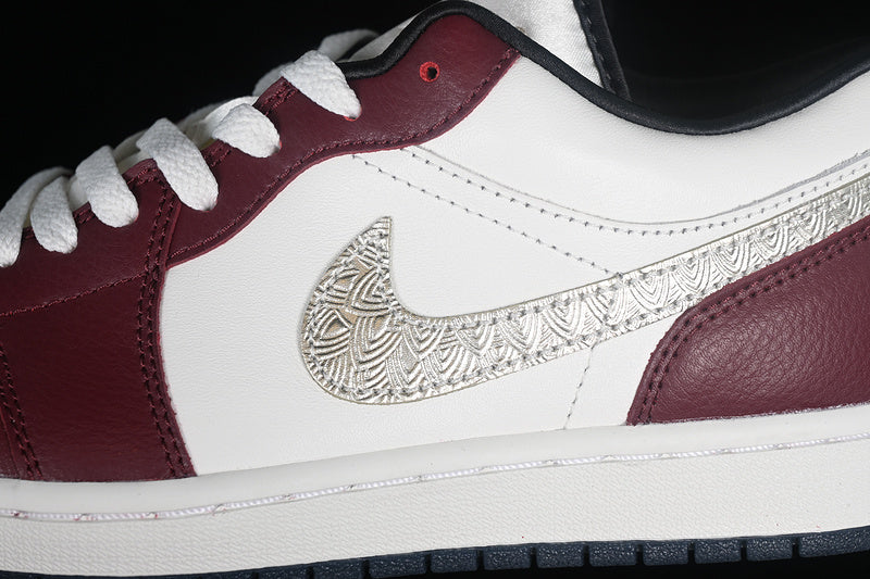 Nike Air Jordan 1 Low Metallic Silver Grain Dark Red White Sneakers