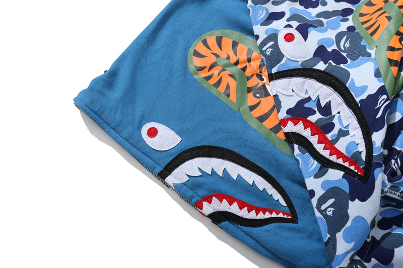 A Bathing Ape BAPE Shark Head Camouflage Double Hoodie Blue