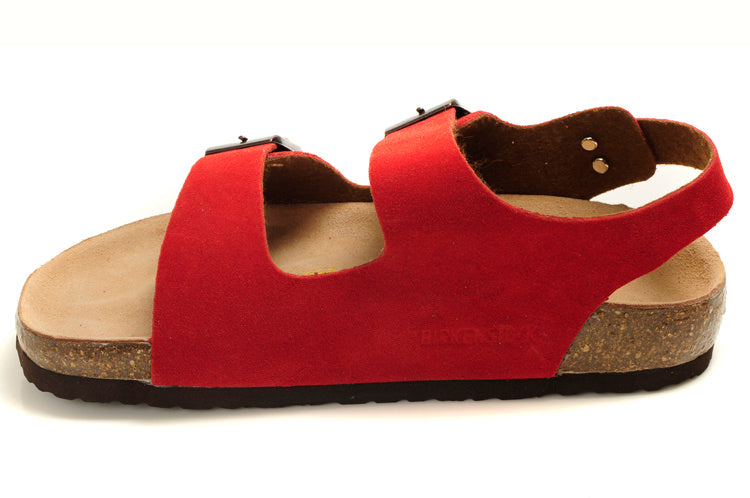 Birkenstock Two-Button Red Scrub Leather Sandals