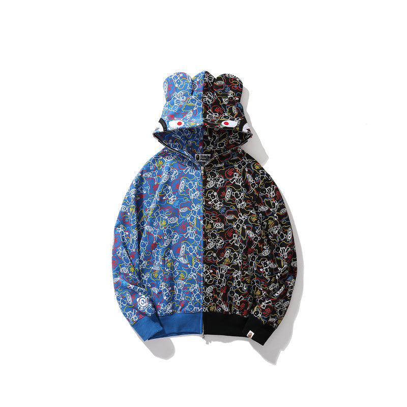 A Bathing Ape BAPE Violent Bear Joint Edition Black And Blue Matching Hoodie