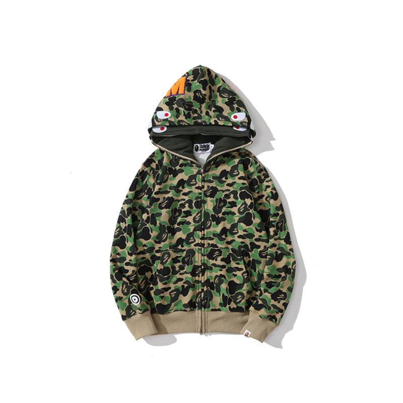 A Bathing Ape BAPE Shark Head Camouflage Double Hoodie Green