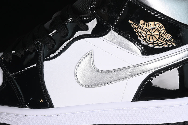 Nike Air Jordan 1 Mid Metalli Silver Black White Sneakers