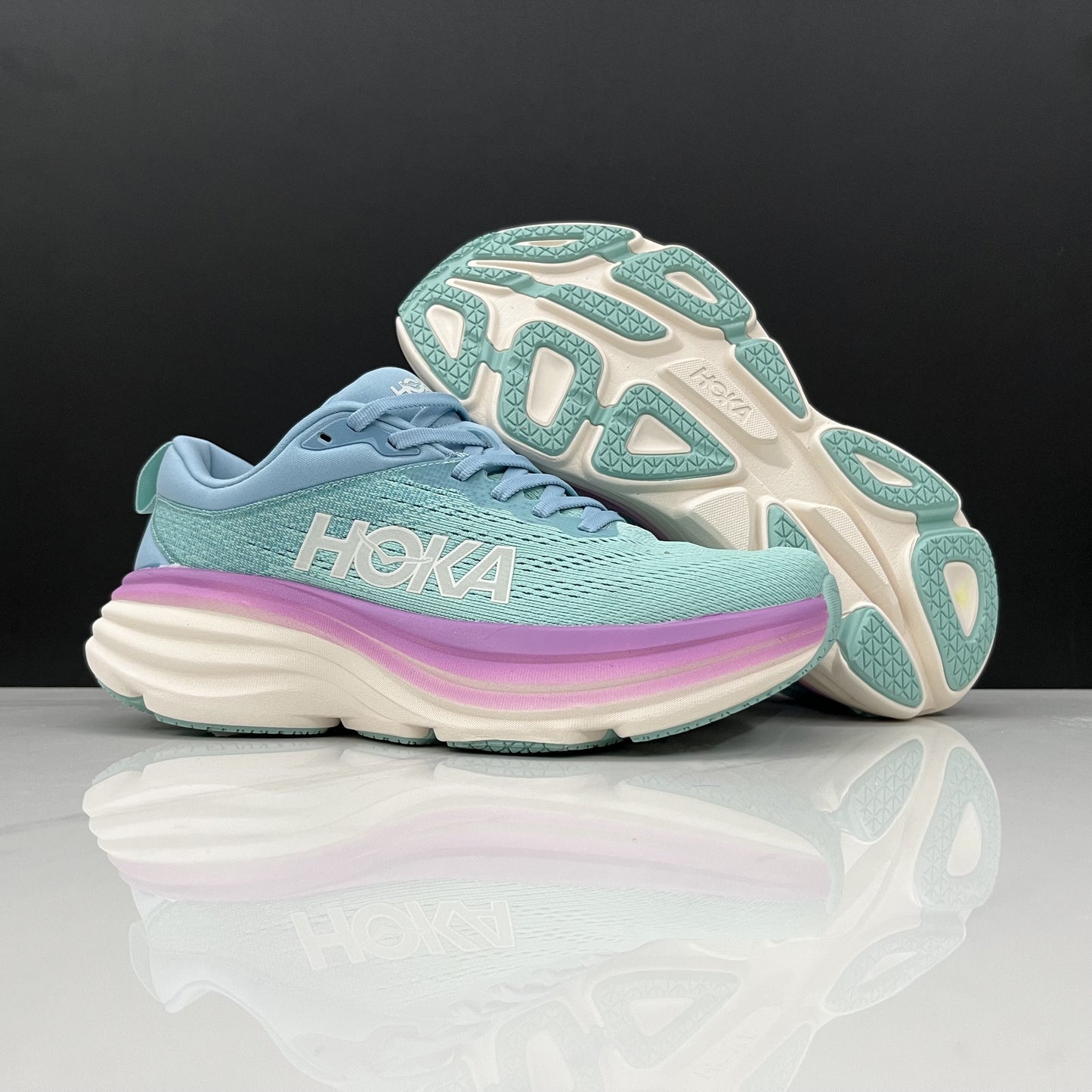 Hoka One One Bondi 8 Breathable Low-top Running Shoes Sneakers Blue Green