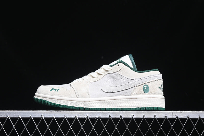 Nike Air Jordan 1 Low Bape Green Sole Grey White Sneakers