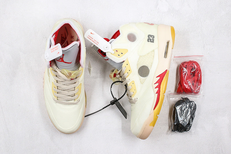 Nike Air Jordan Retro 5 SP x Off-White Muslin Cream Yellow Sneakers