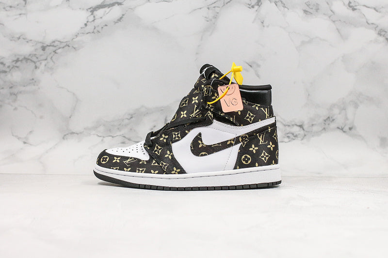 Nike Air Jordan 1 Retro LV White Black Printing Sneakers Joint Edition