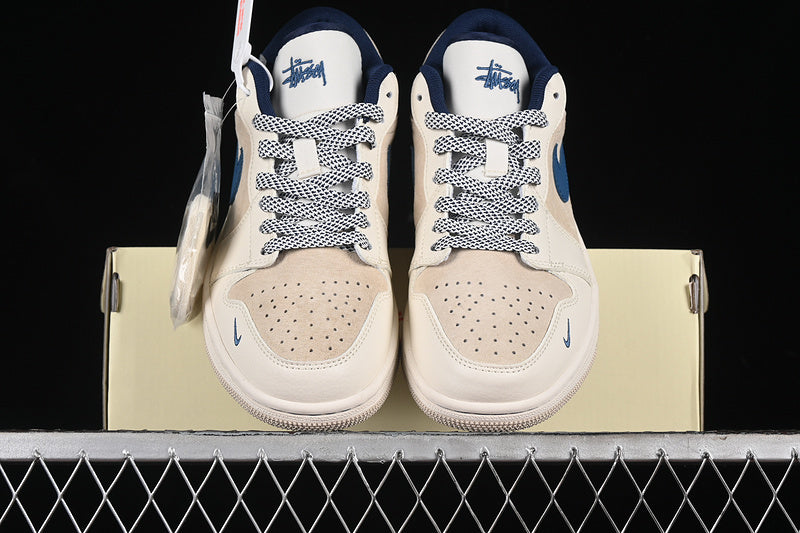 Nike Air Jordan 1 Low White Blue Light Brown Sneakers