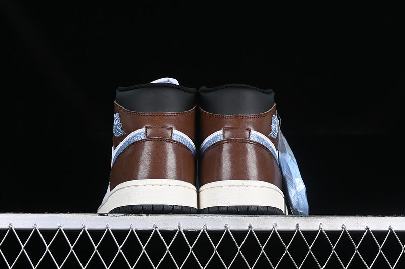 Nike Air Jordan 1 Mid Black Sole Blue Brown White Sneakers