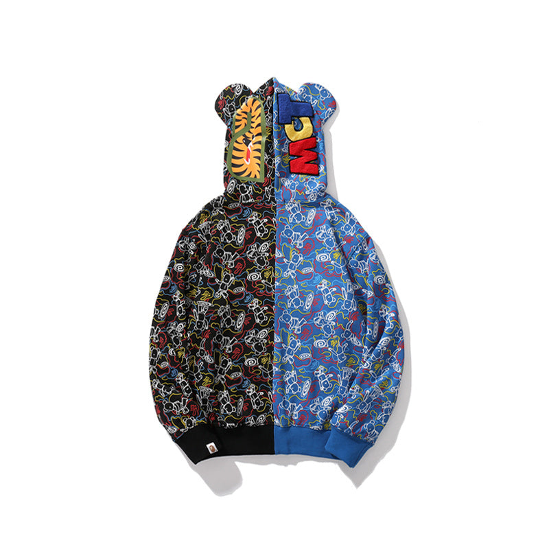 A Bathing Ape BAPE Violent Bear Joint Edition Black And Blue Matching Hoodie