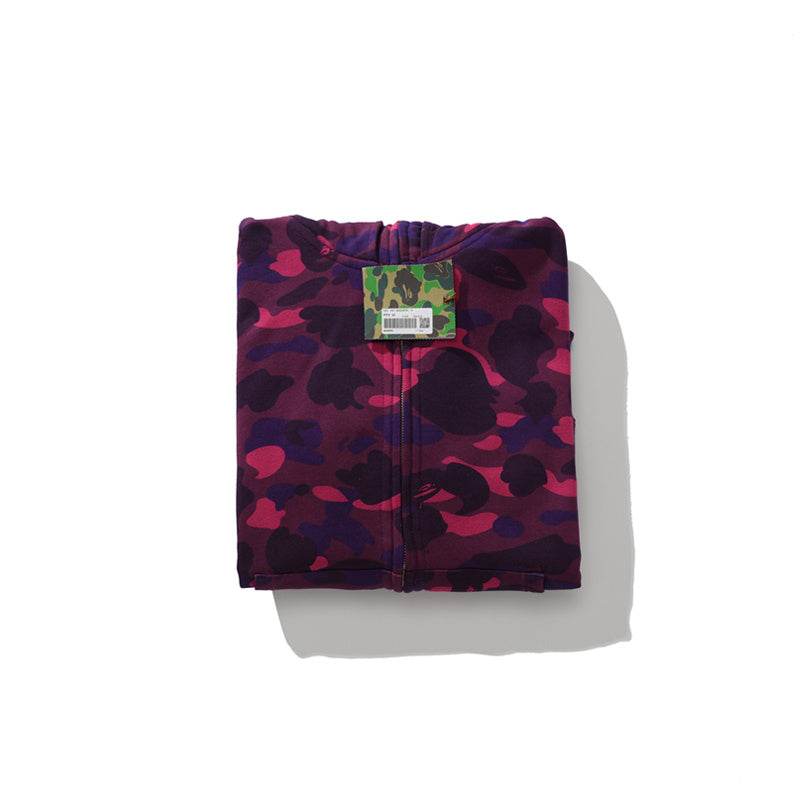 A Bathing Ape BAPE Shark Head Tiger Head Joint Edition Double Hat Camouflage Purple Hoodie