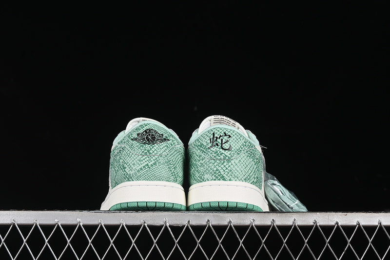 Nike Air Jordan 1 Low OG Grey White Green Snakeskin Grain Sneakers