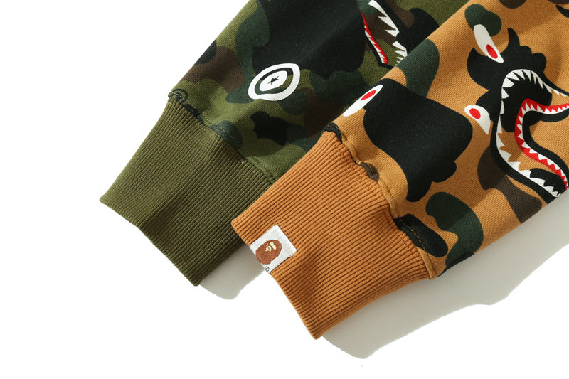 A Bathing Ape BAPE Shape-Shifting Shark Head Camouflage Matching Color Hoodie Green And Yellow