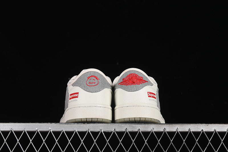 Travis Scott Fragment Design Nike Air Jordan 1 Low Supreme OG SP Light Grey White Sneakers