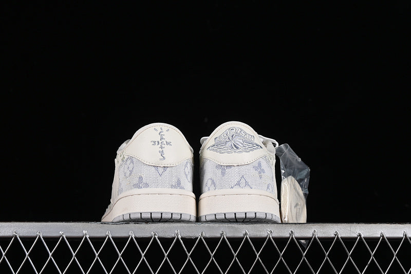 Nike Air Jordan 1 Low Travis Scott Fragment Design LV Light Blue Printing White Sneakers