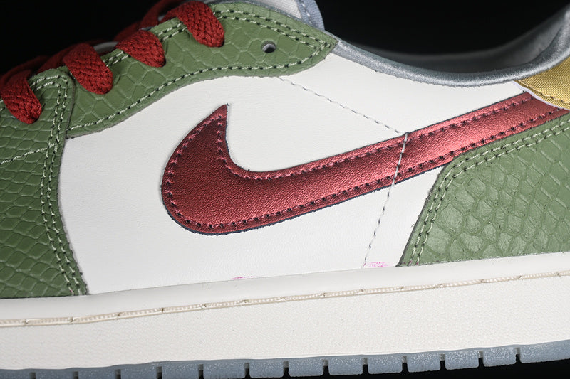 Nike Air Jordan 1 Low Year Of The Dragon Dark Red Cedar Oil Green White Sneakers