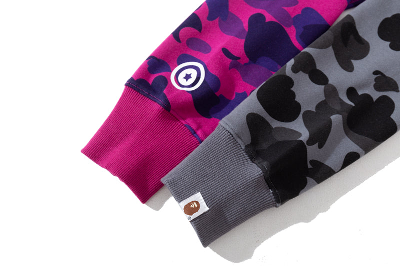 A Bathing Ape BAPE Tiger Head Patchwork Camouflage Hoodie Purple And Gray