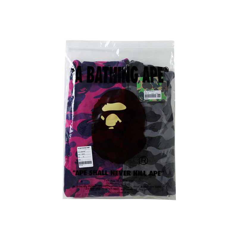 A Bathing Ape BAPE Tiger Head Patchwork Camouflage Hoodie Purple And Gray