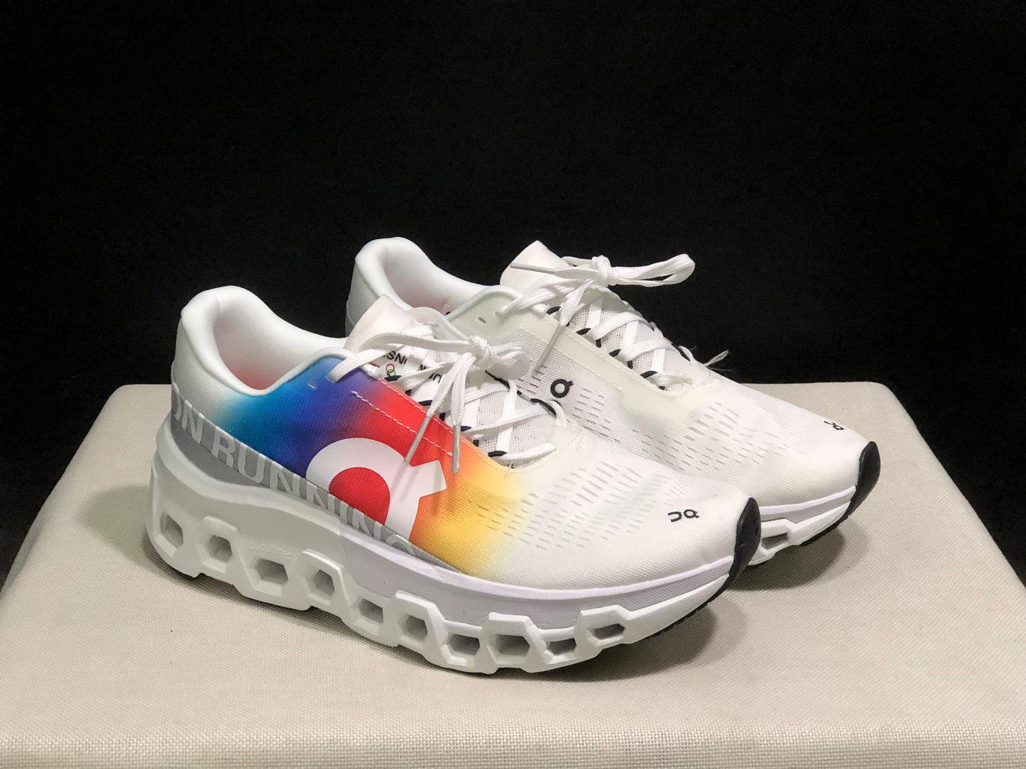 On Running Cloudmonster 2 Breathable Running Shoes Olympic Version White/Silver Grey/Rainbow Colors