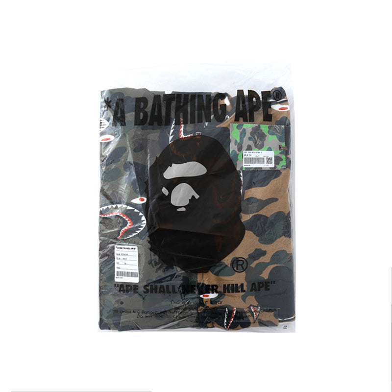 A Bathing Ape BAPE Shape-Shifting Shark Head Camouflage Matching Color Hoodie Green And Yellow