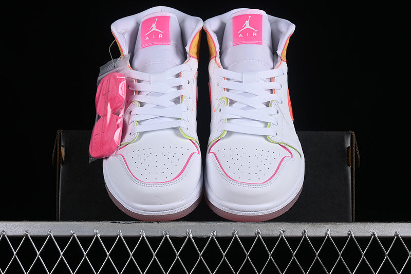 Nike Air Jordan 1 Mid GS Edge Glow White Pink Blast Sneakers