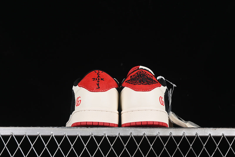 Nike Air Jordan 1 Low Gucci Travis Scott Fragment Design OG SP Red Sole Black White Sneakers