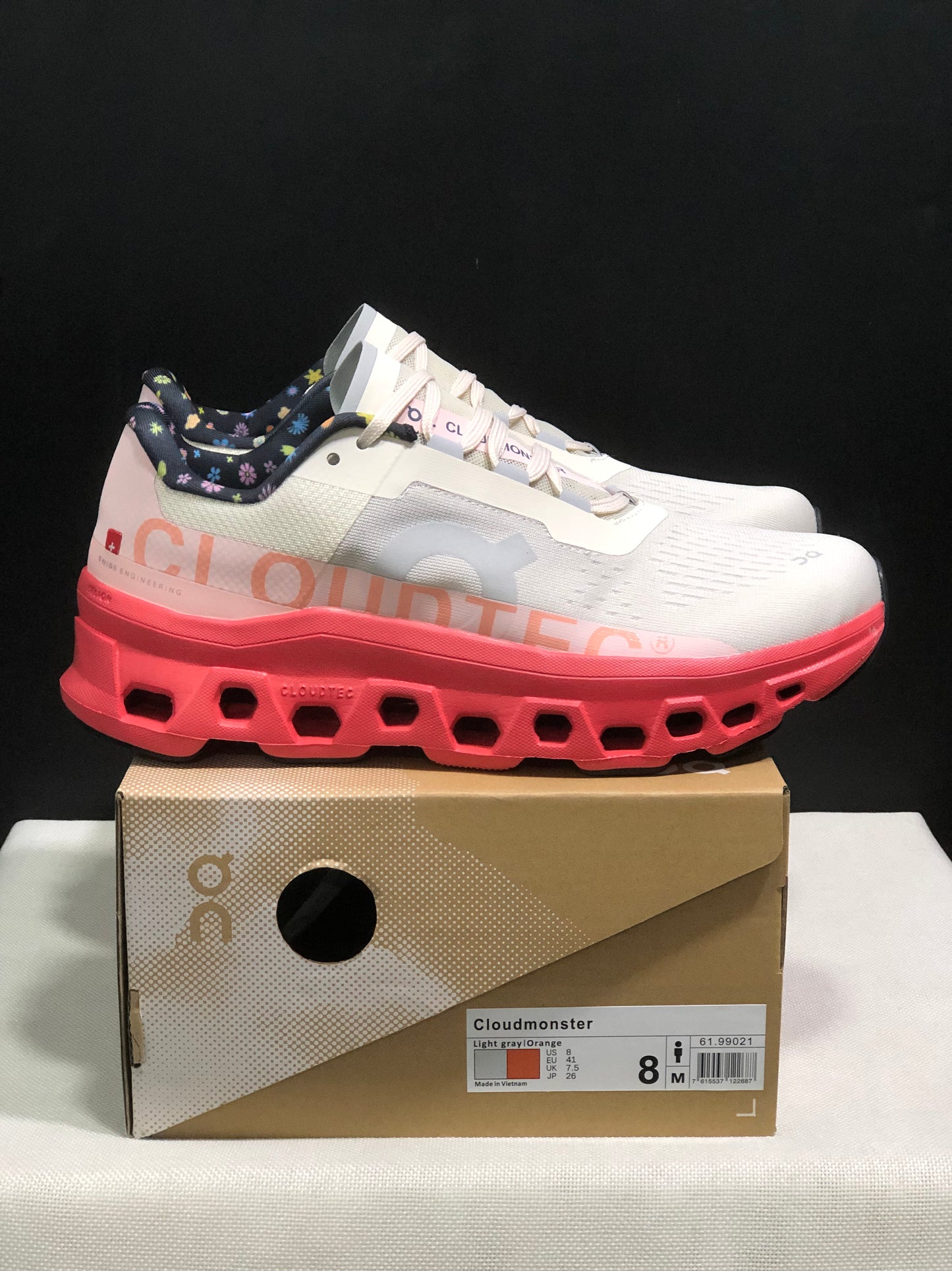 On Running Cloudmonster Anti-Slip Running Shoes Grayish-White/Orange-Red