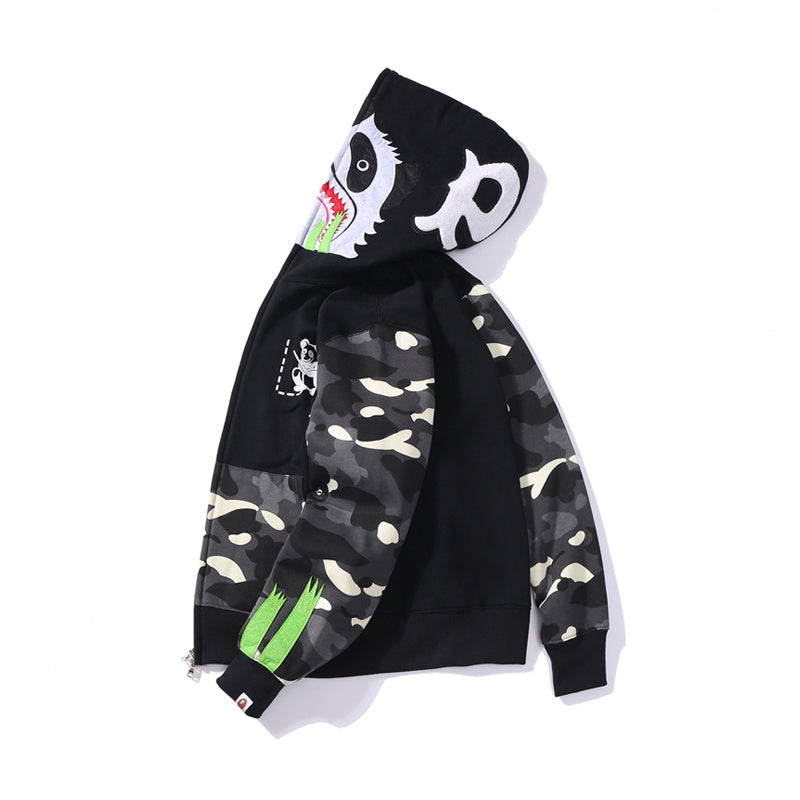 A Bathing Ape BAPE Panda Glow-In-The-Dark Spot Patchwork Hoodie