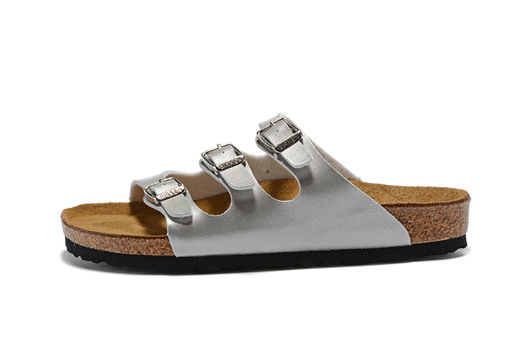 Birkenstock Florida Silver Three-Breasted Leather Sandals