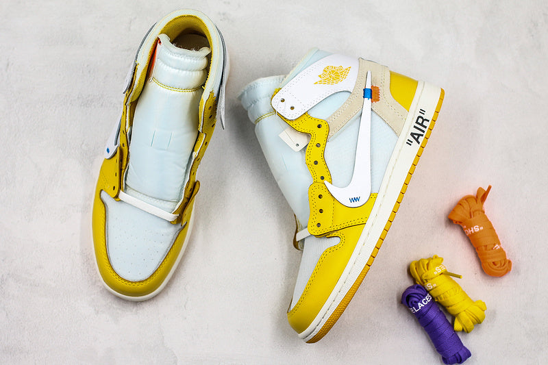 Nike Air Jordan Retro 1 Off-White Yellow White Sneakers