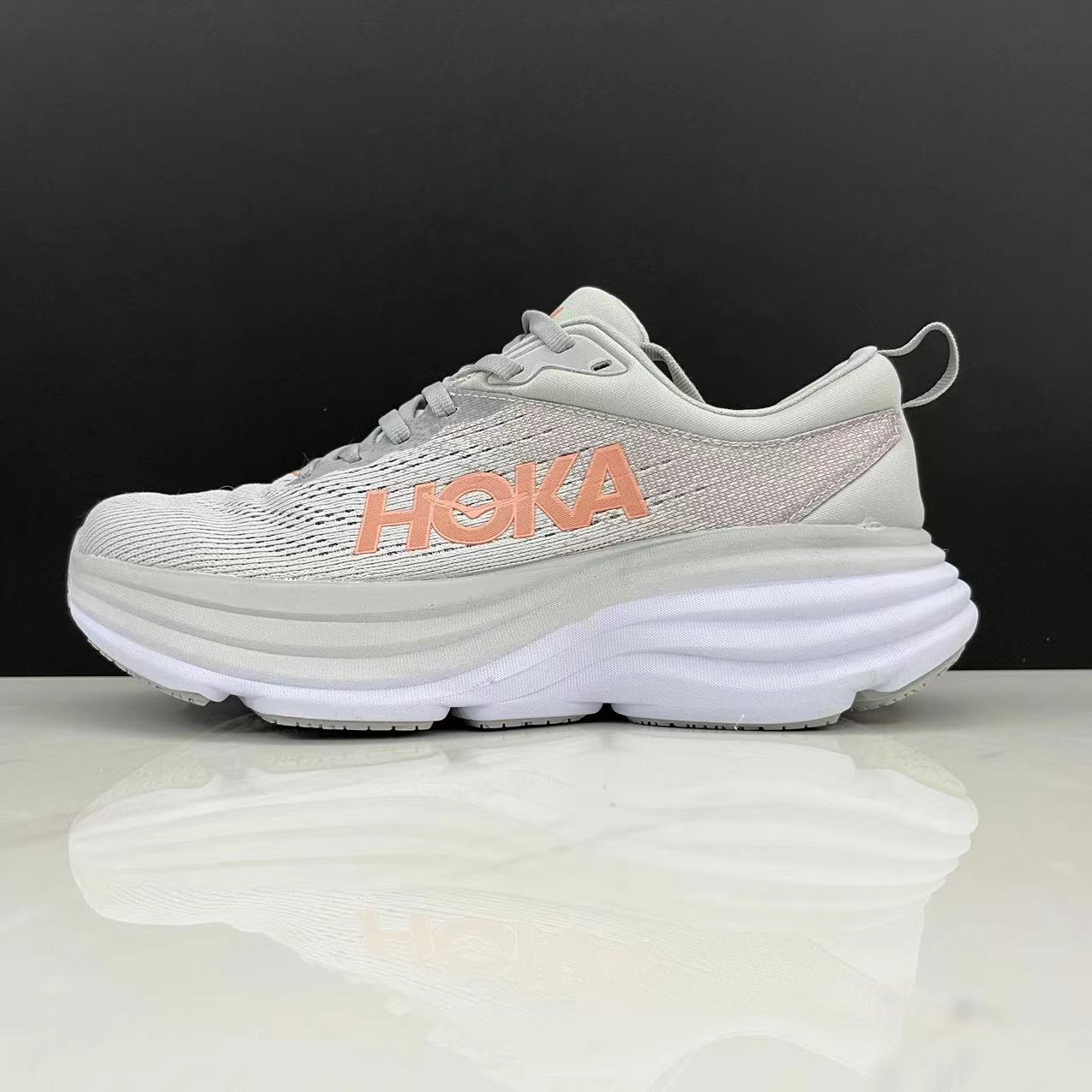 Hoka One One Bondi 8 Breathable Low-top Running Shoes Sneakers Light Gray