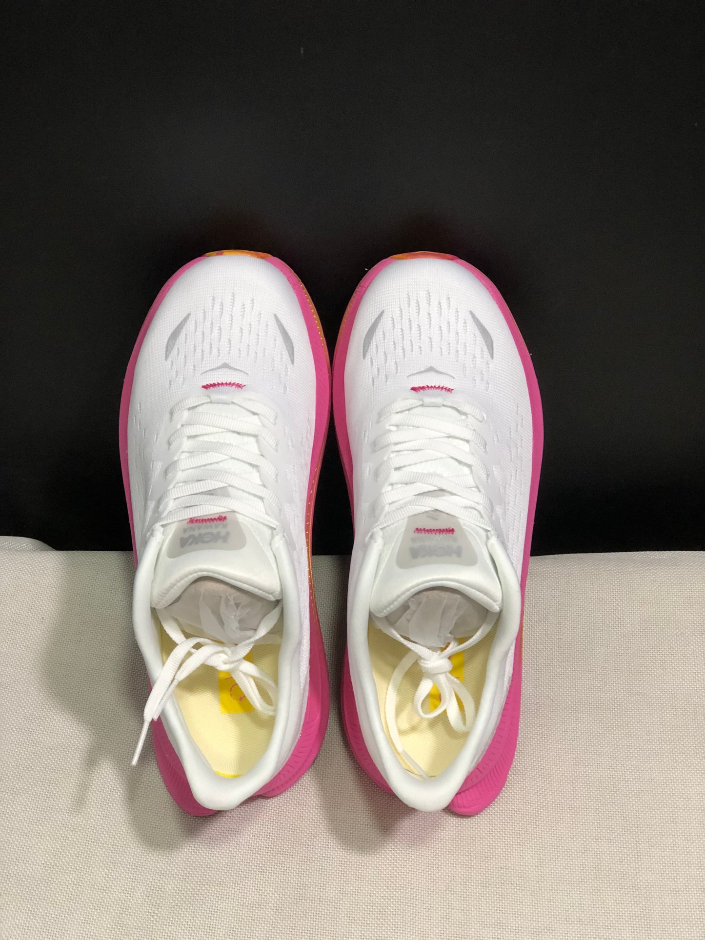 Hoka One One Kawana Cushioning Comfortable Gym Running Shoes Sneakers White/Pink