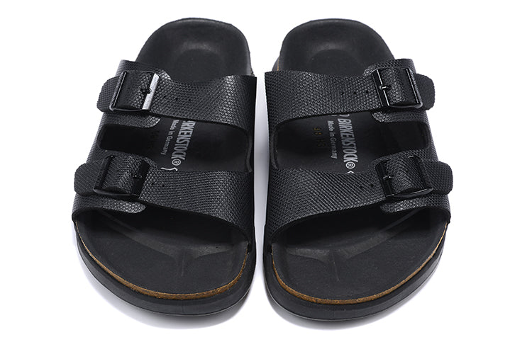 Birkenstock Two-Button Pure Black Casual Leather Slippers