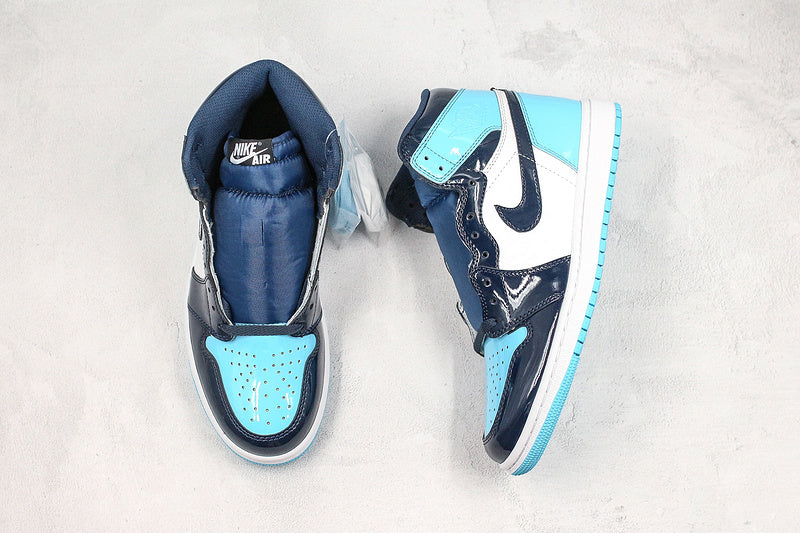 Nike Air Jordan 1 Retro High OG Blue Chill Patent Leather Sneakers