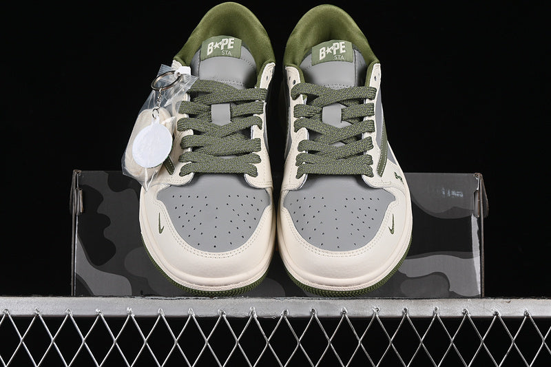 Nike Air Jordan 1 Low Travis Scott Fragment Design OG SP BAPE White Grey Green Sneakers