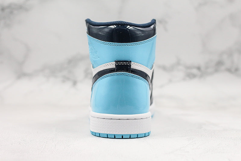 Nike Air Jordan 1 Retro High OG Blue Chill Patent Leather Sneakers