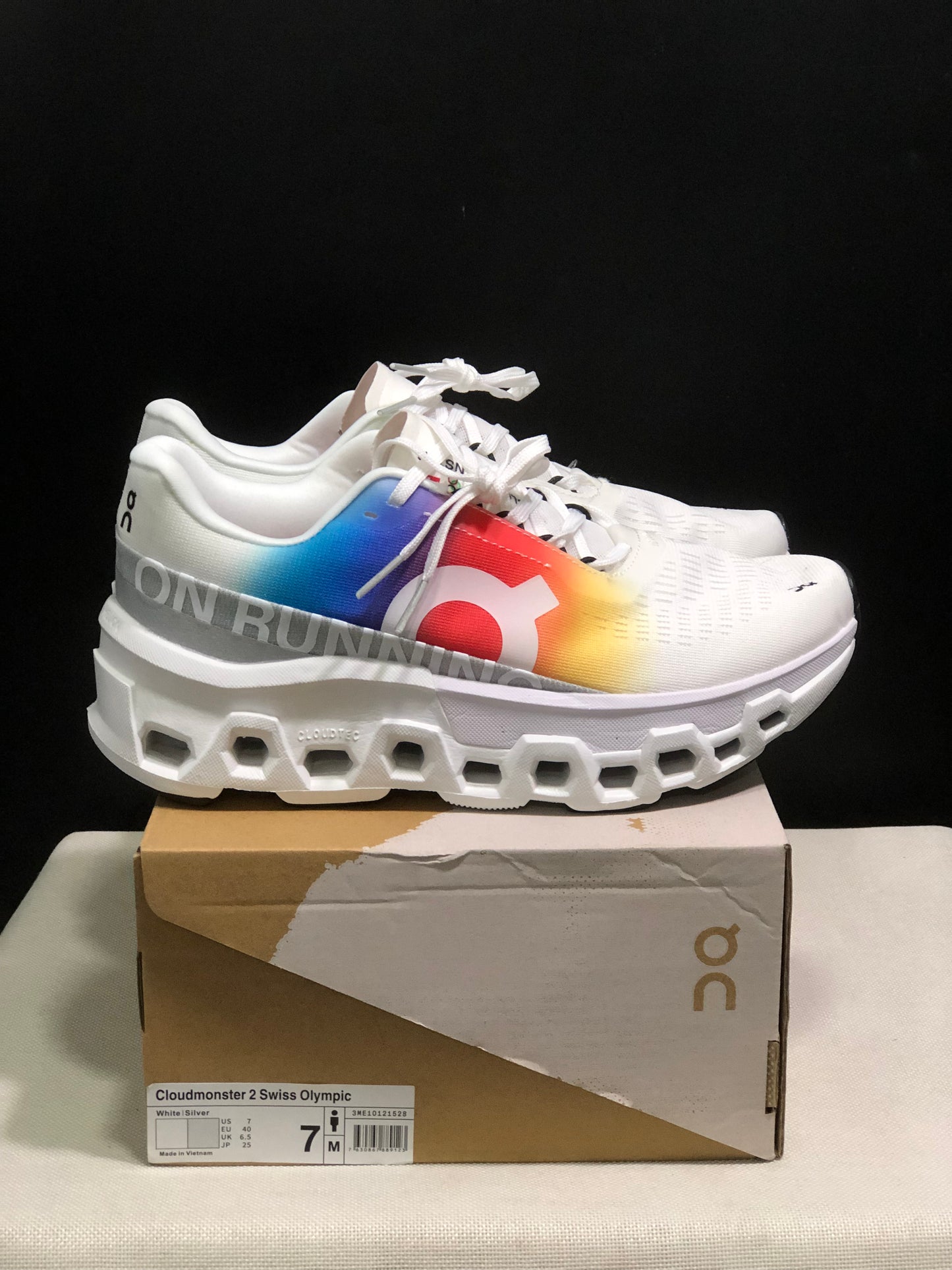 On Running Cloudmonster 2 Breathable Running Shoes Olympic Version White/Silver Grey/Rainbow Colors