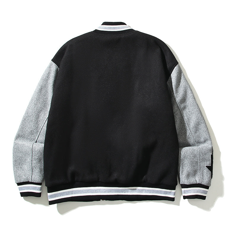 A Bathing Ape Embroidered STA Star Patchwork Tweed Jacket Baseball Jacket Black