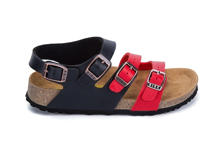 Birkenstock Ellice Three-Button Black/Red Color match Matte Leather Strappy Sandals