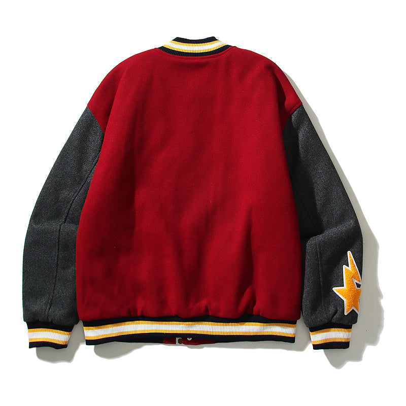 A Bathing Ape Embroidered STA Star Patchwork Tweed Jacket Baseball Jacket Red